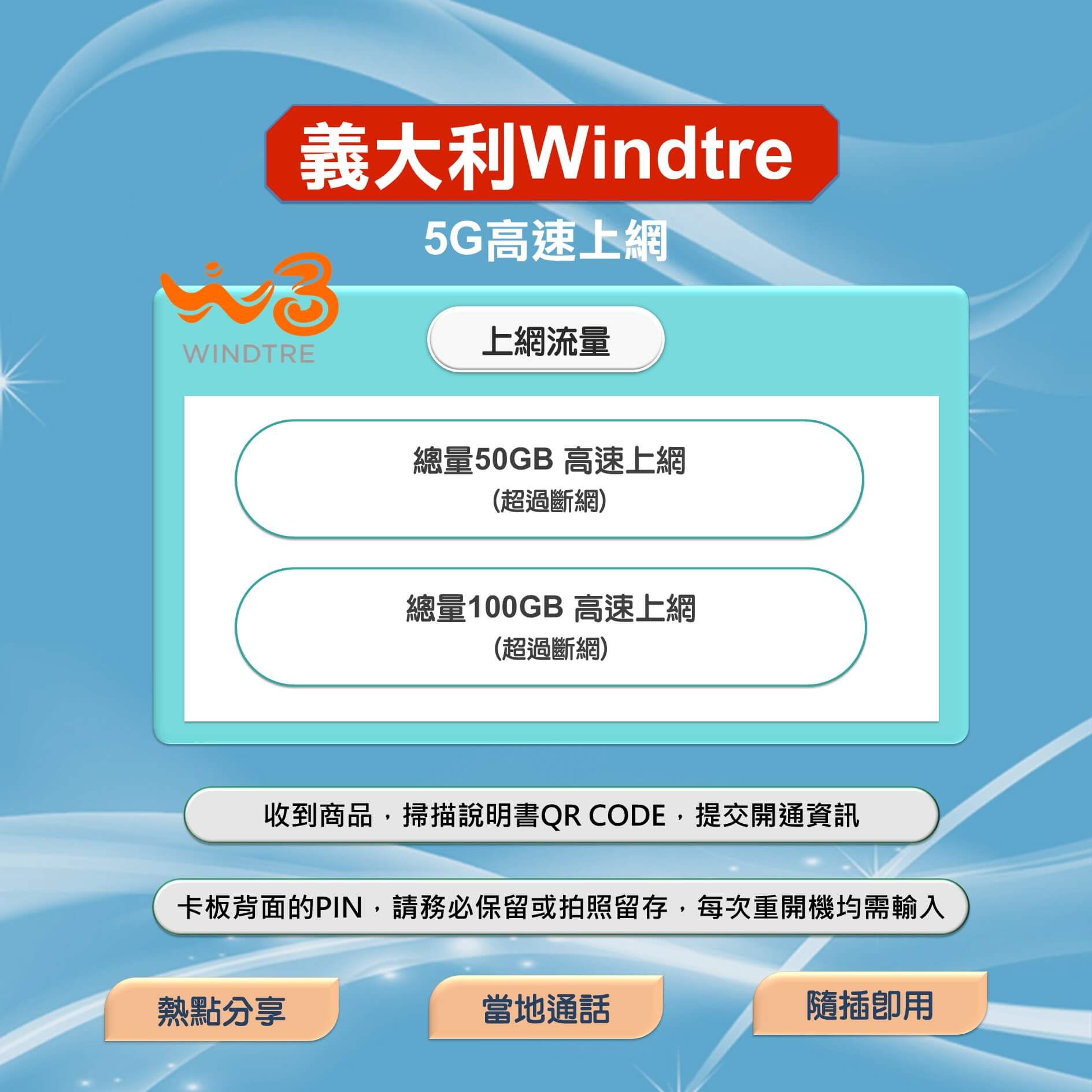 【義大利上網含通話】5G高速上網 免費通話