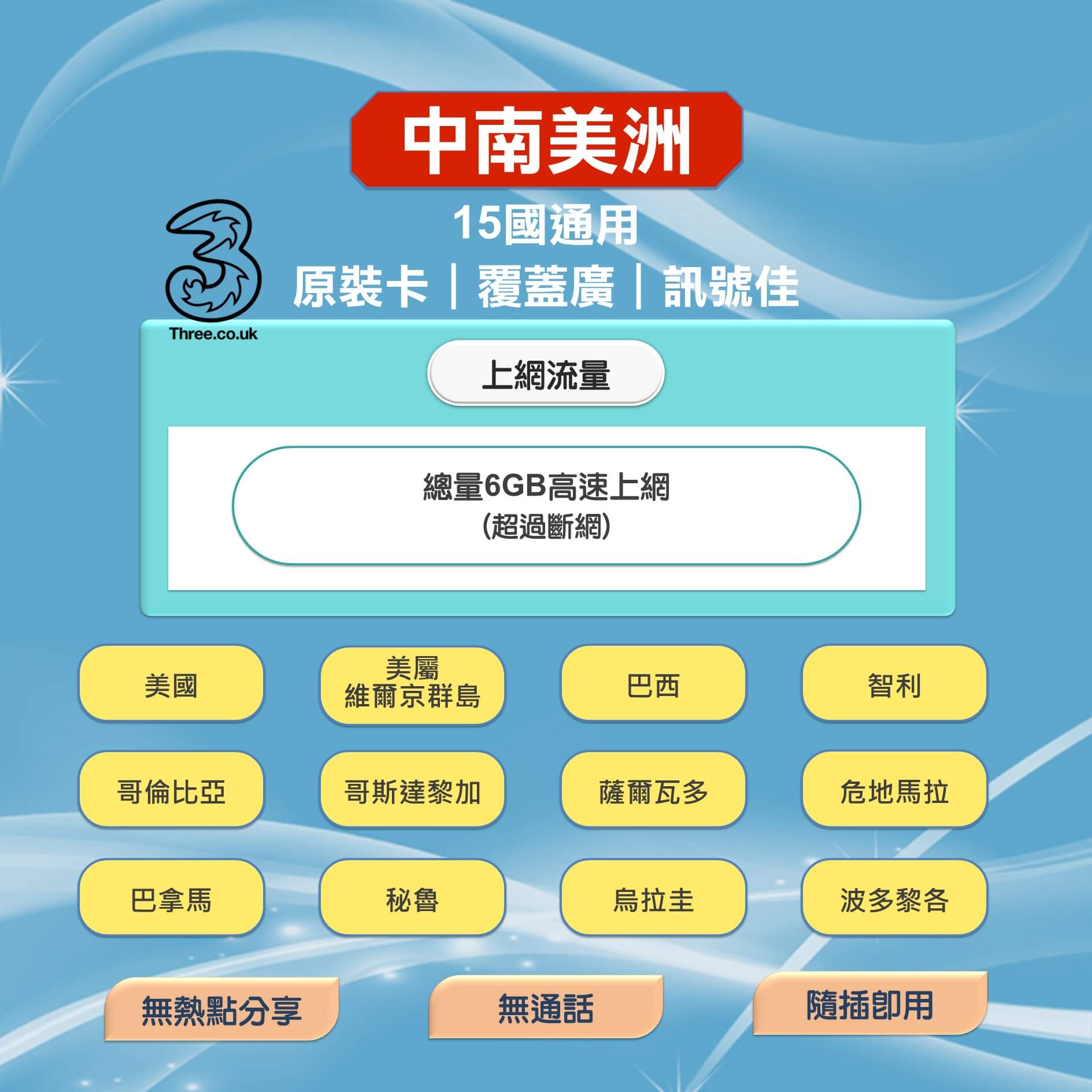 【中南美洲上網卡】 巴西 智利 秘魯等 多國通用 高速上網SIM卡