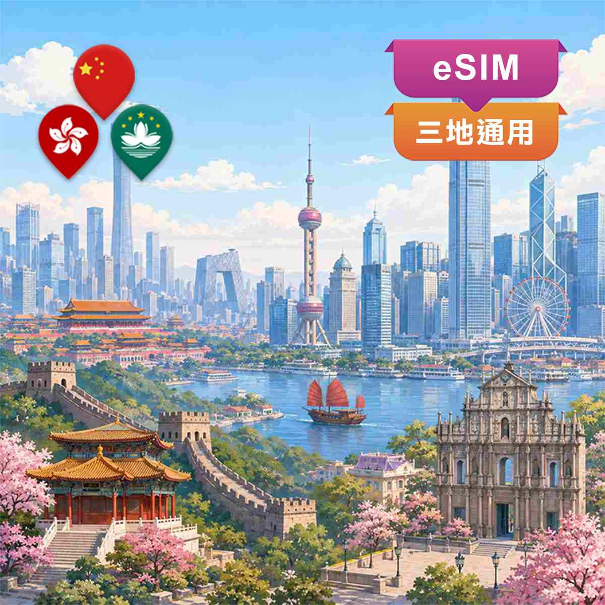 中港澳eSIM｜中國 香港 澳門 三地通用｜上網吃到飽