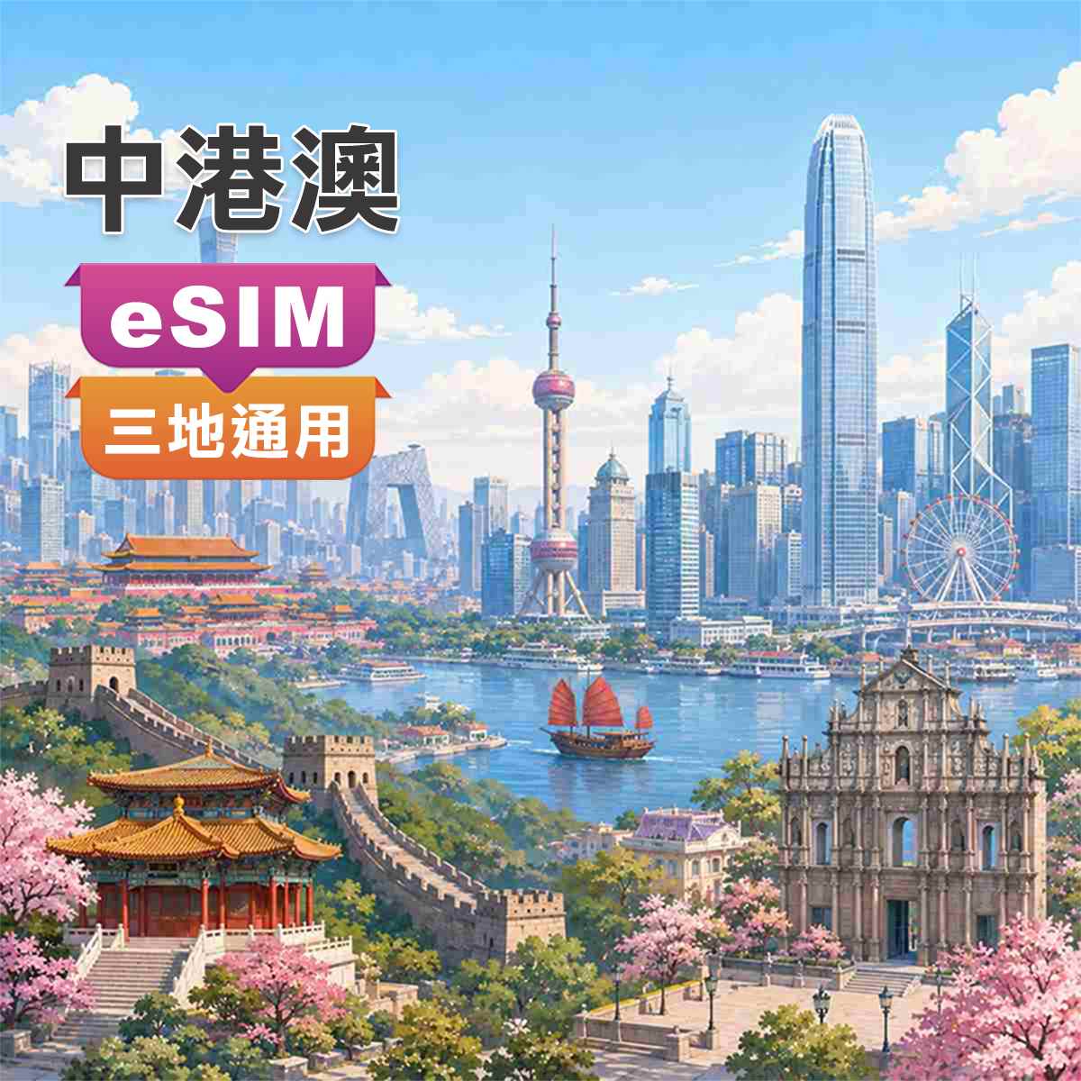 中港澳eSIM｜中國 香港 澳門 三地通用｜上網吃到飽