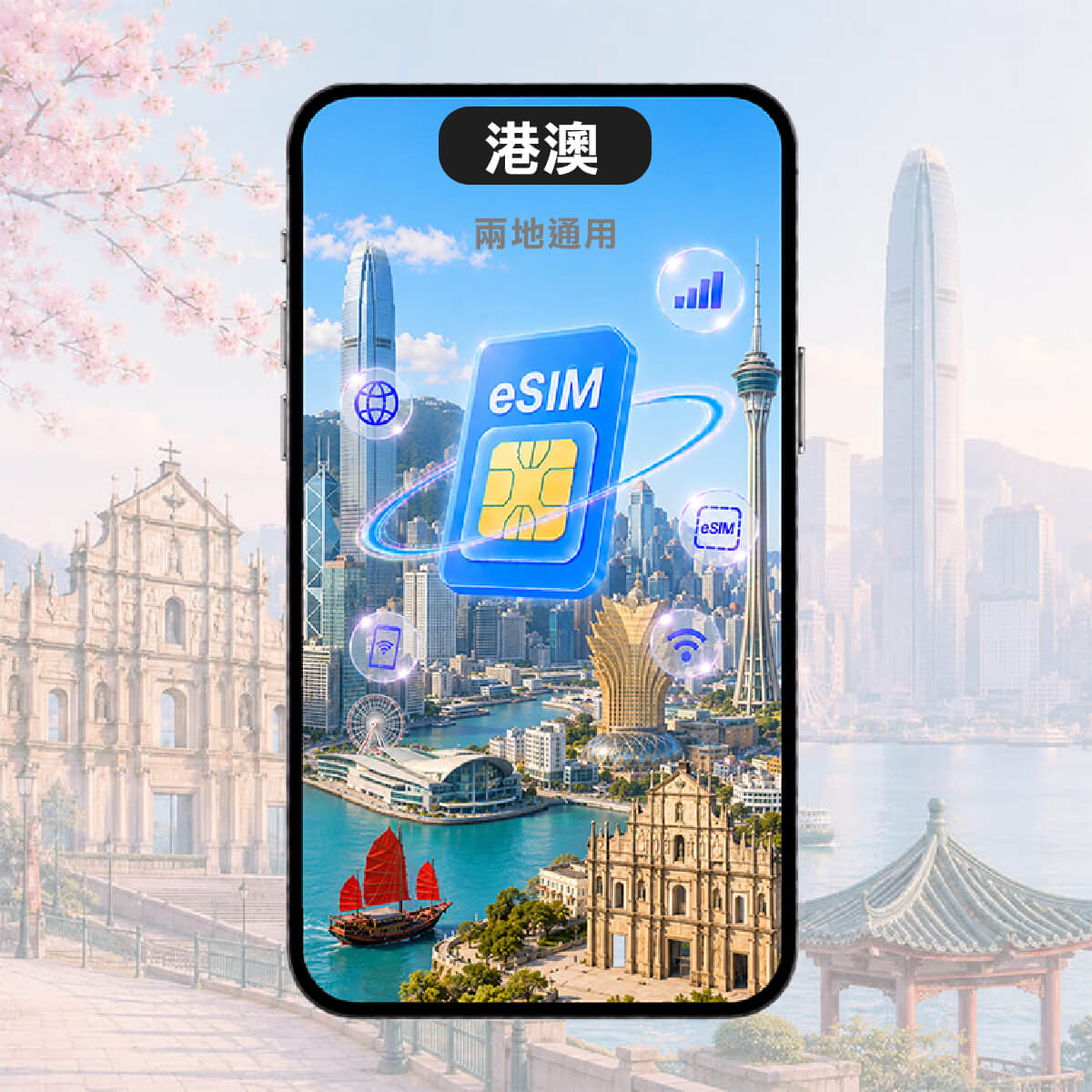 【港澳上網 eSIM】 香港 澳門 兩地通用 高速行動上網
