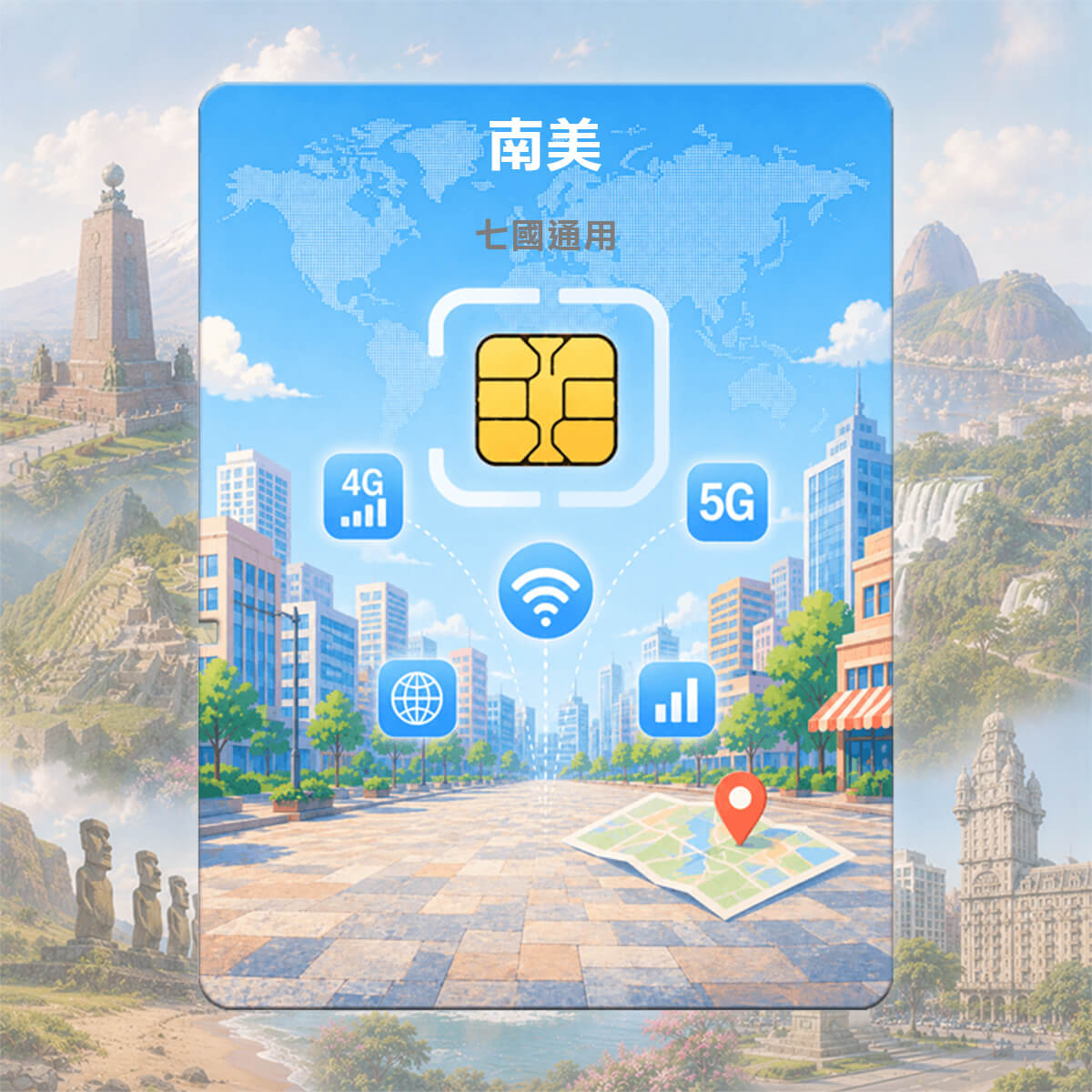 【南美上網卡】巴西 厄瓜多 哥倫比亞 秘魯 智利 阿根廷 烏拉圭 7國通用 上網SIM卡