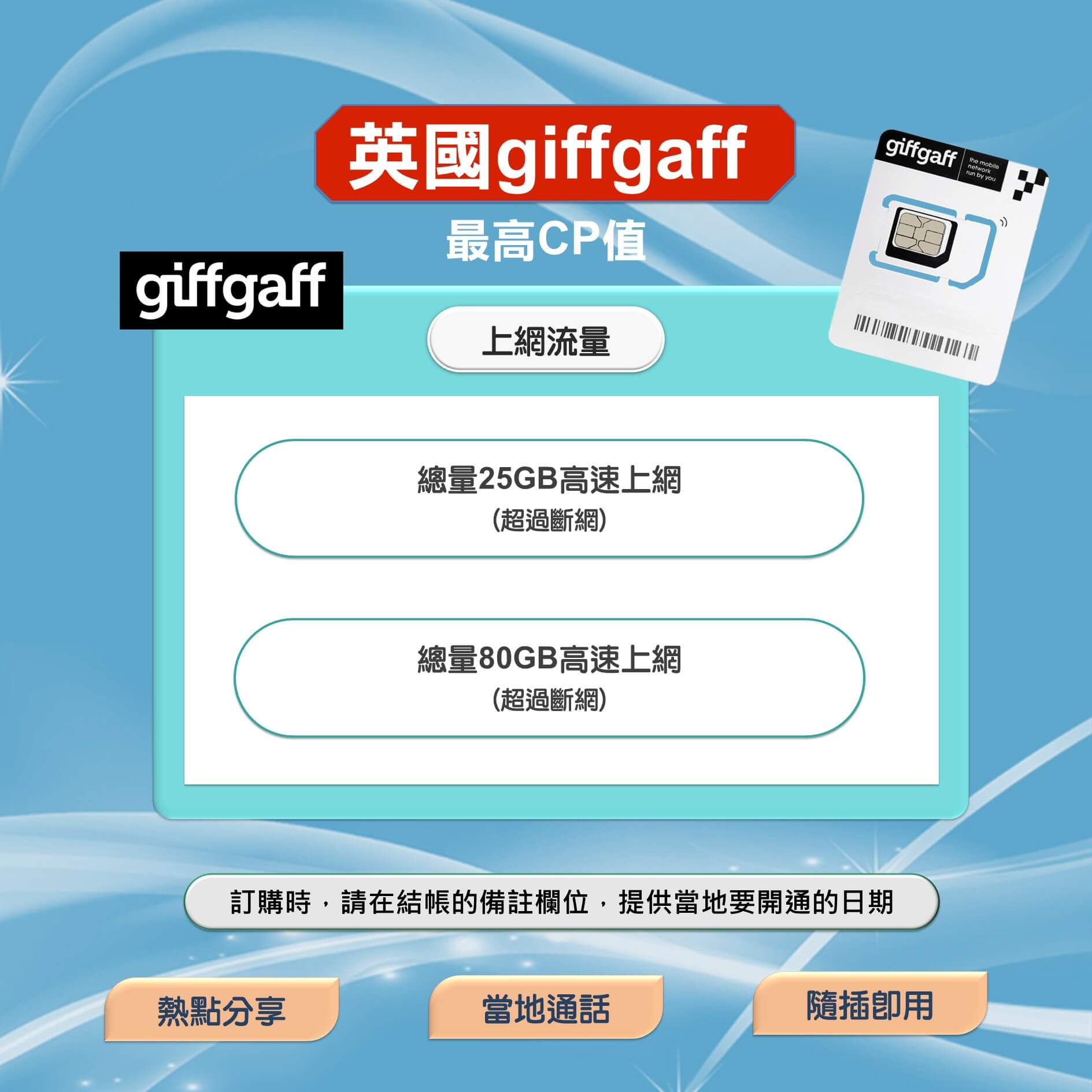 【英國上網卡】Giffgaff 官方原裝卡 高速上網含通話 快又穩